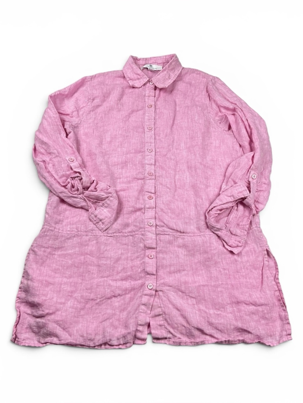 Jean Pierre Klifa Pink Linen Tunic Button Top Loose Fit Breathable Casual Top M
